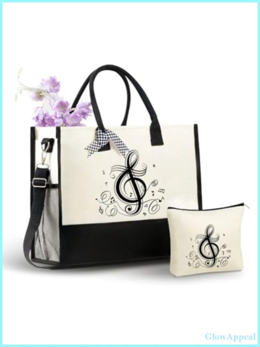 Canvas Tote Bag for Women Musicians with Pouch, Laptop Bag, Music Gift